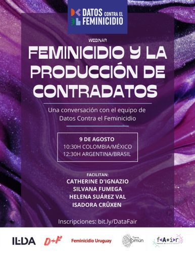 9 de agosto de 2022. Webinar Feminicidio y la producción de contradatos. Con Catherine D´Ignazio, Silvana Fumega, Helena Suárez Val y Isadora Cruxen.
